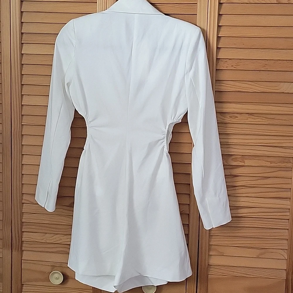 ZARA White NWT Cut Out Sides Tailored Blazer Dress Romper Micro Mini Size Small - Picture 3 of 13